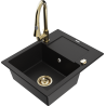 Mexen Enzo granite sink 1-bowl with drainer and Elia kitchen tap, black - 6506-77-670101-50