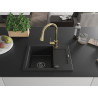 Mexen Enzo 1-bowl granite kitchen sink with drainer and Elia faucet, black - 6506-77-670101-50-B