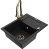 Mexen Enzo 1-compartment granite sink with a drip tray and kitchen mixer tap Elia, Black - 6506-77-670101-50-B