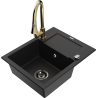 Mexen Enzo granite kitchen sink single-bowl with drainer and Elia kitchen tap, black - 6506-77-670101-50-B