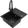 Mexen Enzo 1-bowl granite sink with drainer and Elia kitchen tap, black - 6506-77-670101-70-B