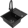 Mexen Enzo 1-bowl granite sink with drainer and kitchen faucet Elia, black - 6506-77-670101-70-B