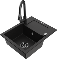 Mexen Enzo 1-bowl granite sink with drainer and Elia kitchen faucet, black - 6506-77-670101-70-B