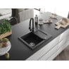 Mexen Enzo granite sink 1-bowl with drainer and Elia kitchen tap, black - 6506-77-670101-70