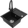 Mexen Enzo 1-bowl granite sink with drainer and Elia kitchen faucet, black - 6506-77-670101-70
