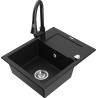 Mexen Enzo granite sink 1-bowl with drainer and Elia kitchen tap, black - 6506-77-670101-70
