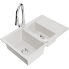 Mexen Gaspar 1.5-compartment granite sink with a drip tray and kitchen mixer tap Elia, White - 6507-20-670101-00