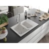 Mexen Gaspar granite sink 1.5-bowl with drainer and Elia kitchen tap, white - 6507-20-670101-00