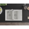 Mexen Gaspar granite sink 1.5-bowl with drainer and Elia kitchen tap, white - 6507-20-670101-00