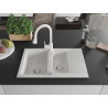Mexen Gaspar 1.5-bowl granite sink with drainer and Elia kitchen faucet, white - 6507-20-670101-20