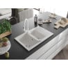 Mexen Gaspar granite sink 1.5-bowl with drainer and Elia kitchen faucet, white - 6507-20-670101-20