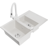 Mexen Gaspar 1.5-bowl granite sink with drainer and Elia kitchen faucet, white - 6507-20-670101-20