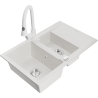 Mexen Gaspar granite sink 1.5-bowl with drainer and Elia kitchen faucet, white - 6507-20-670101-20