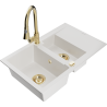 Mexen Gaspar 1.5-compartment granite sink with a drip tray and kitchen mixer tap Elia, White - 6507-20-670101-50