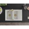 Mexen Gaspar granite sink 1.5-bowl with drainer and Elia kitchen faucet, white - 6507-20-670101-50