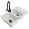Mexen Gaspar granite kitchen sink 1.5-bowl with drainer and Elia kitchen faucet, white - 6507-20-670101-70