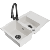 Mexen Gaspar granite sink 1.5-bowl with drainer and Elia kitchen faucet, white - 6507-20-670101-70
