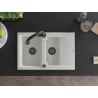 Mexen Gaspar granite kitchen sink 1.5-bowl with drainer and Elia kitchen faucet, white - 6507-20-670101-70