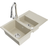 Mexen Gaspar 1.5-bowl granite sink with drainer and Elia kitchen faucet, beige - 6507-69-670101-00