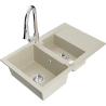 Mexen Gaspar 1.5-compartment granite sink with a drip tray and kitchen mixer tap Elia, Beige - 6507-69-670101-00