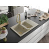 Mexen Gaspar granite sink 1.5-bowl with drainer and kitchen faucet Elia, beige - 6507-69-670101-50