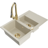 Mexen Gaspar 1.5-compartment granite sink with a drip tray and kitchen mixer tap Elia, Beige - 6507-69-670101-50
