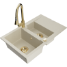 Mexen Gaspar granite sink 1.5-bowl with drainer and kitchen faucet Elia, beige - 6507-69-670101-50