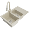 Mexen Gaspar granite kitchen sink 1.5-bowl with drainer and Elia kitchen faucet, beige - 6507-69-670101-69