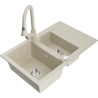 Mexen Gaspar granite sink 1.5-bowl with drainer and Elia kitchen faucet, beige - 6507-69-670101-69