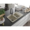 Mexen Gaspar 1.5-bowl granite sink with drainer and Elia kitchen faucet, beige - 6507-69-670101-70
