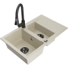 Mexen Gaspar granite sink 1.5-bowl with drainer and kitchen faucet Elia, beige - 6507-69-670101-70