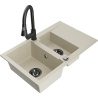Mexen Gaspar granite sink with 1.5 bowls, drainer and Elia kitchen tap, beige - 6507-69-670101-70