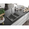 Mexen Gaspar 1.5-bowl granite sink with drainer and Elia kitchen tap, grey - 6507-71-670101-00