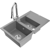 Mexen Gaspar granite kitchen sink 1.5-bowl with drainer and kitchen faucet Elia, gray - 6507-71-670101-00