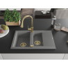 Mexen Gaspar 1.5-bowl granite kitchen sink with drainer and Elia kitchen faucet, gray - 6507-71-670101-50