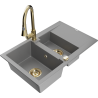 Mexen Gaspar 1.5-bowl granite kitchen sink with drainer and Elia kitchen faucet, gray - 6507-71-670101-50