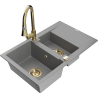 Mexen Gaspar 1.5-compartment granite sink with a drip tray and kitchen mixer tap Elia, Grey - 6507-71-670101-50