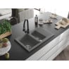 Mexen Gaspar Granite Kitchen Sink 1.5 Bowl with Draining Board and Elia Kitchen Tap, Grey - 6507-71-670101-70