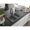Mexen Gaspar granite sink 1.5-bowl with drainer and kitchen faucet Elia, gray - 6507-71-670101-70