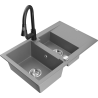 Mexen Gaspar 1.5-bowl granite sink with drainer and Elia kitchen faucet, gray - 6507-71-670101-70