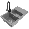 Mexen Gaspar Granite Kitchen Sink 1.5 Bowl with Draining Board and Elia Kitchen Tap, Grey - 6507-71-670101-70