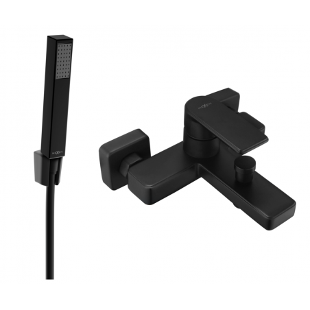 Mexen Mino R77 bathtub mixer tap with shower head, Black - 7243R77-70
