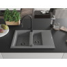 Mexen Gaspar 1.5-bowl granite sink with drainer and Elia kitchen faucet, gray - 6507-71-670101-70-B