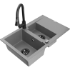 Mexen Gaspar 1.5-bowl granite sink with drainer and Elia kitchen faucet, gray - 6507-71-670101-70-B