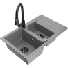 Mexen Gaspar granite sink 1.5-bowl with drainer and Elia kitchen faucet, gray - 6507-71-670101-70-B
