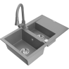 Mexen Gaspar 1.5-compartment granite sink with a drip tray and kitchen mixer tap Elia, Grey - 6507-71-670101-71