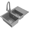 Mexen Gaspar granite sink 1.5-bowl with drainer and Elia kitchen faucet, gray - 6507-71-670101-71