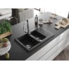 Mexen Gaspar granite sink 1.5-bowl with drainer and kitchen faucet Elia, black/silver metallic - 6507-73-670101-00