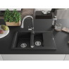 Mexen Gaspar granite sink 1.5-bowl with drainer and Elia kitchen faucet, black/silver metallic - 6507-73-670101-00