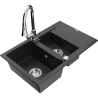 Mexen Gaspar 1.5-compartment granite sink with a drip tray and kitchen mixer tap Elia, Black/Silver metallic - 6507-73-670101-00